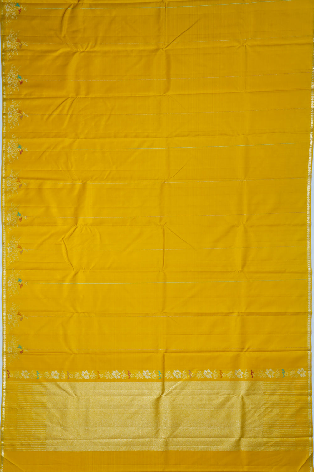 Kanchipuram Silk Vertical Lines Yellow Saree