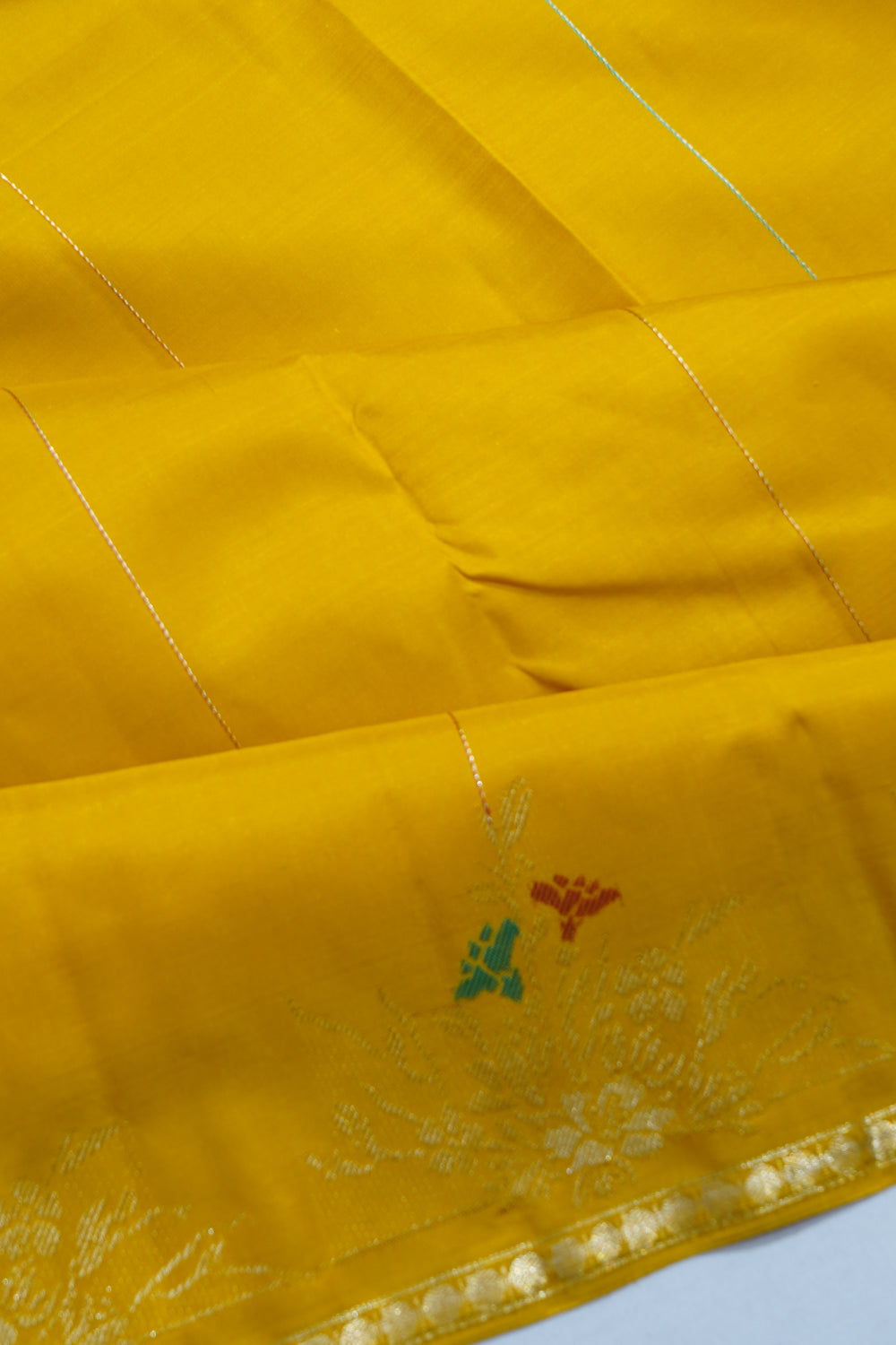 Kanchipuram Silk Vertical Lines Yellow Saree