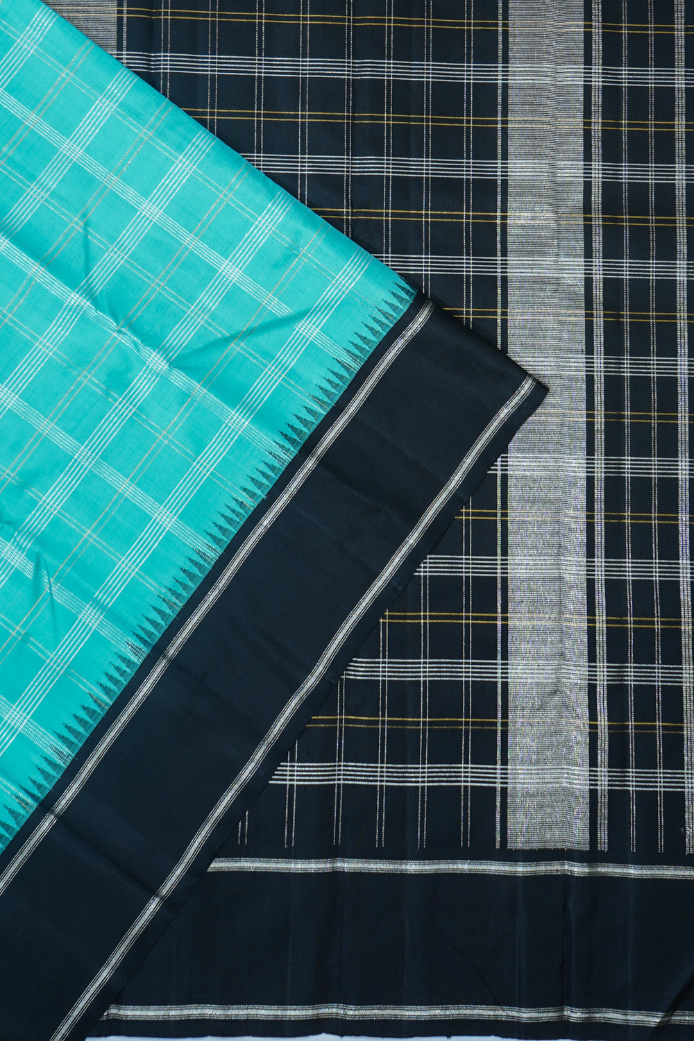 Classic Kanchipuram Silk Checks Sky Blue Saree