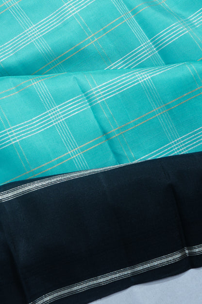 Classic Kanchipuram Silk Checks Sky Blue Saree