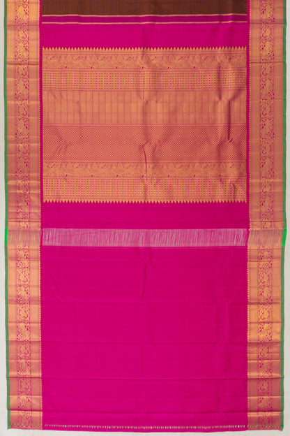 Kanchipuram Silk Oosi Lines And Butta Brown Saree