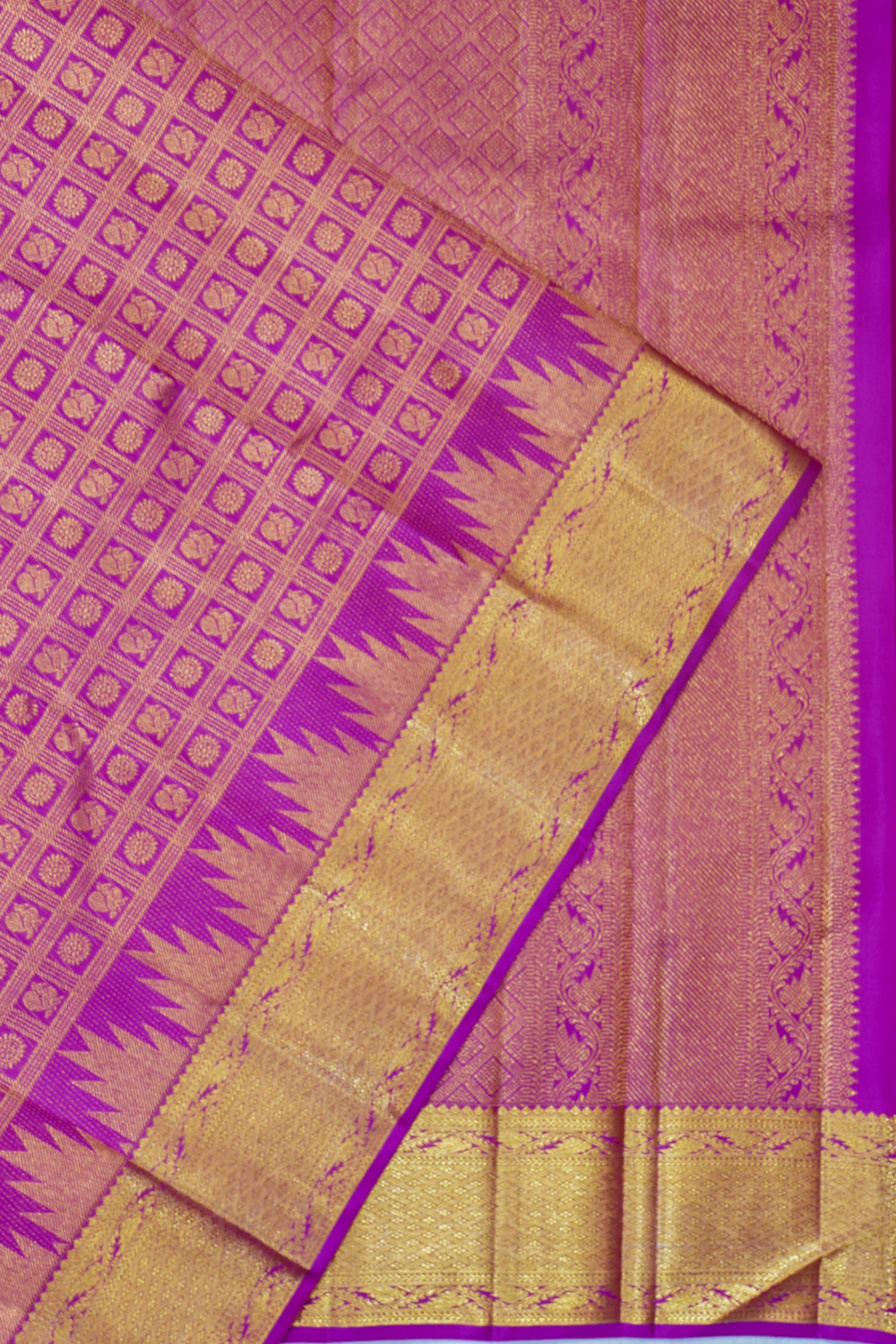 Classic Kanchipuram Silk Checks And Butta Pink Saree