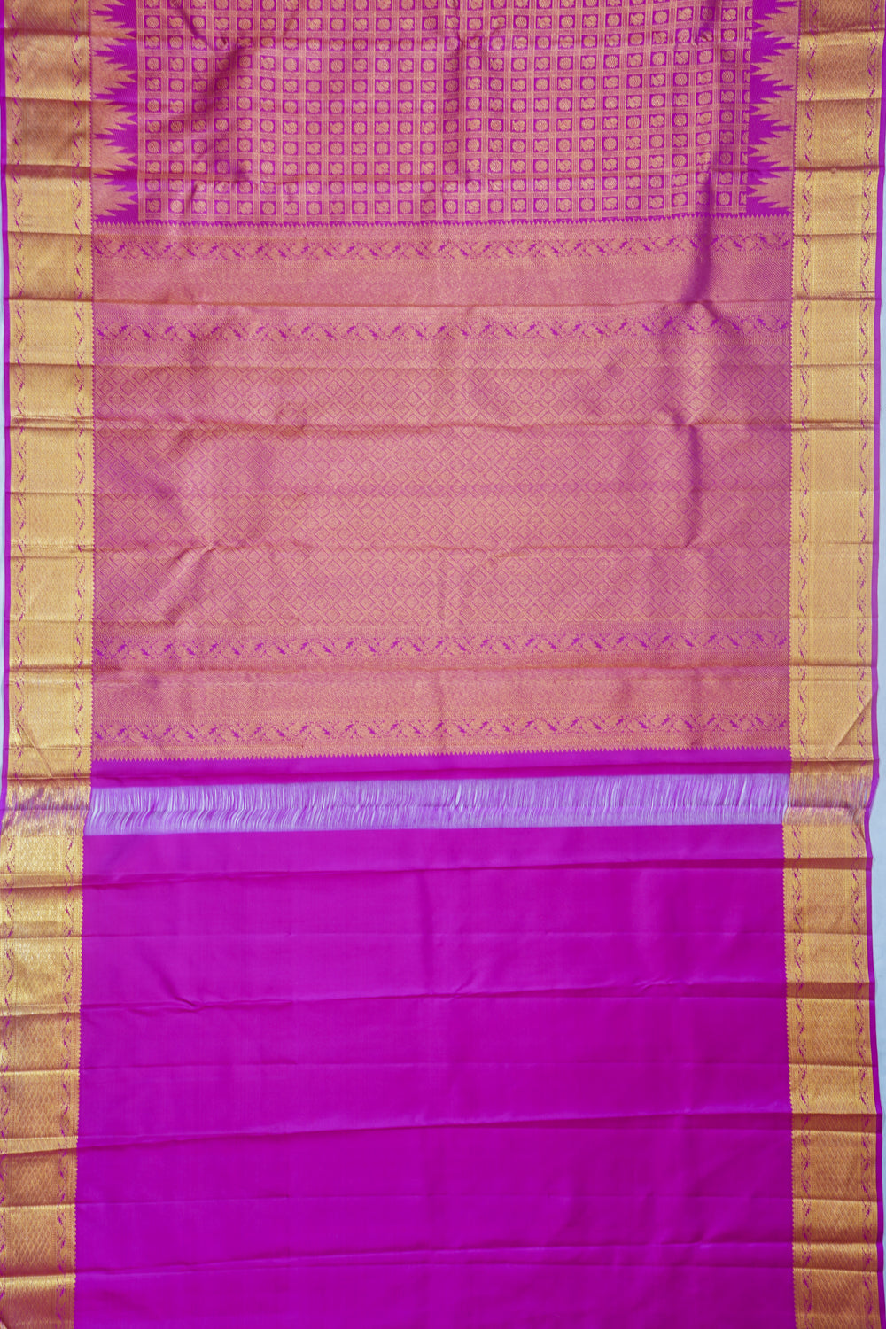 Classic Kanchipuram Silk Checks And Butta Pink Saree