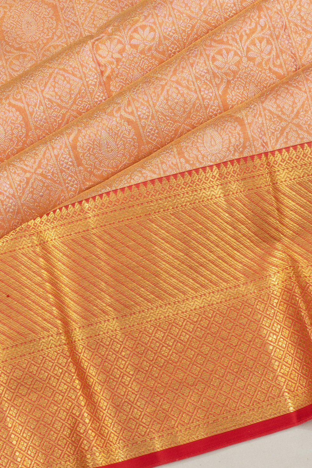 Kanchipuram Silk Tissue Brocade Pastel Orange Saree
