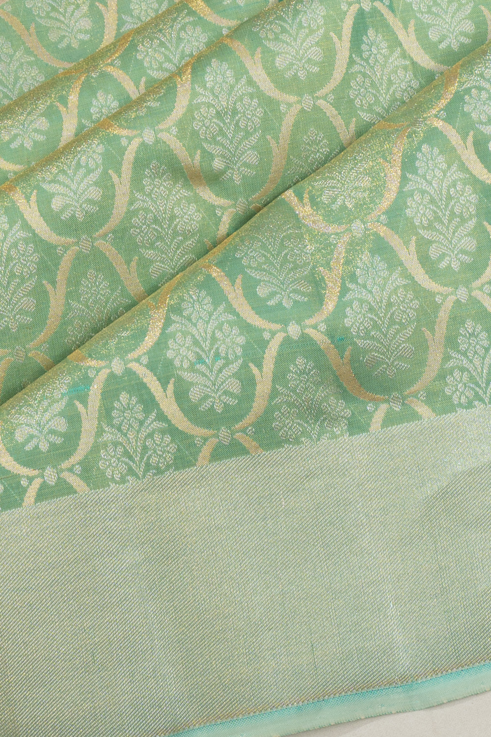 Kanchipuram Silk Tissue Brocade Sea Green Saree