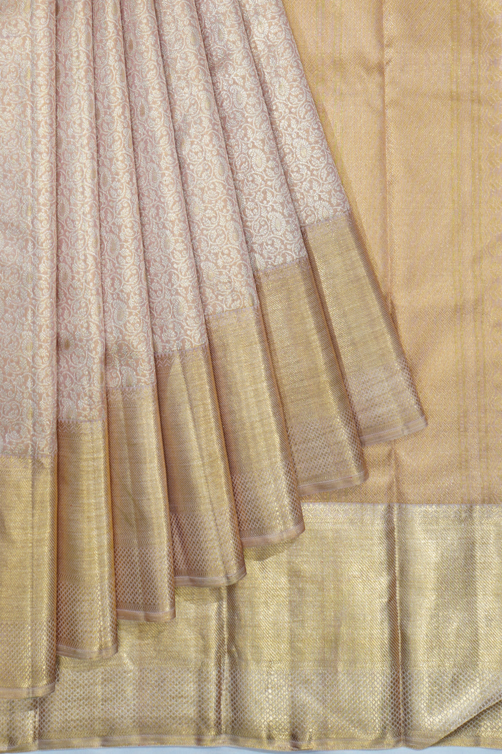 Kanchipuram Silk Tissue Brocade Peach Saree