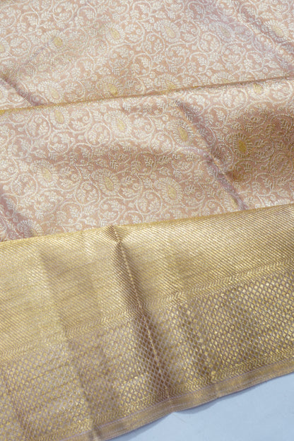 Kanchipuram Silk Tissue Brocade Peach Saree