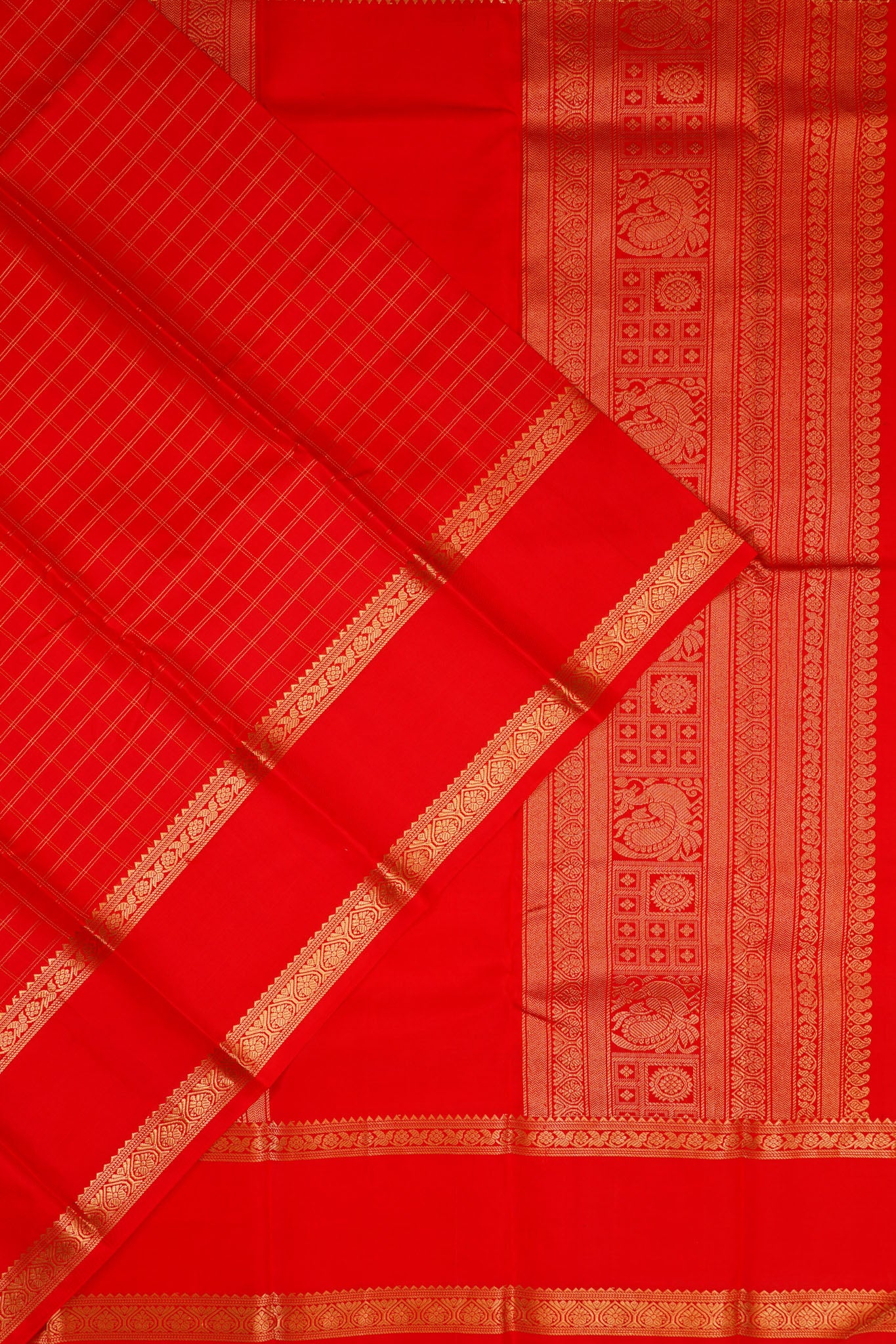 Taranga Kanchi Silk Checks Red Saree