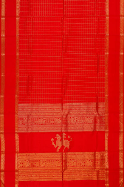 Taranga Kanchi Silk Checks Red Saree