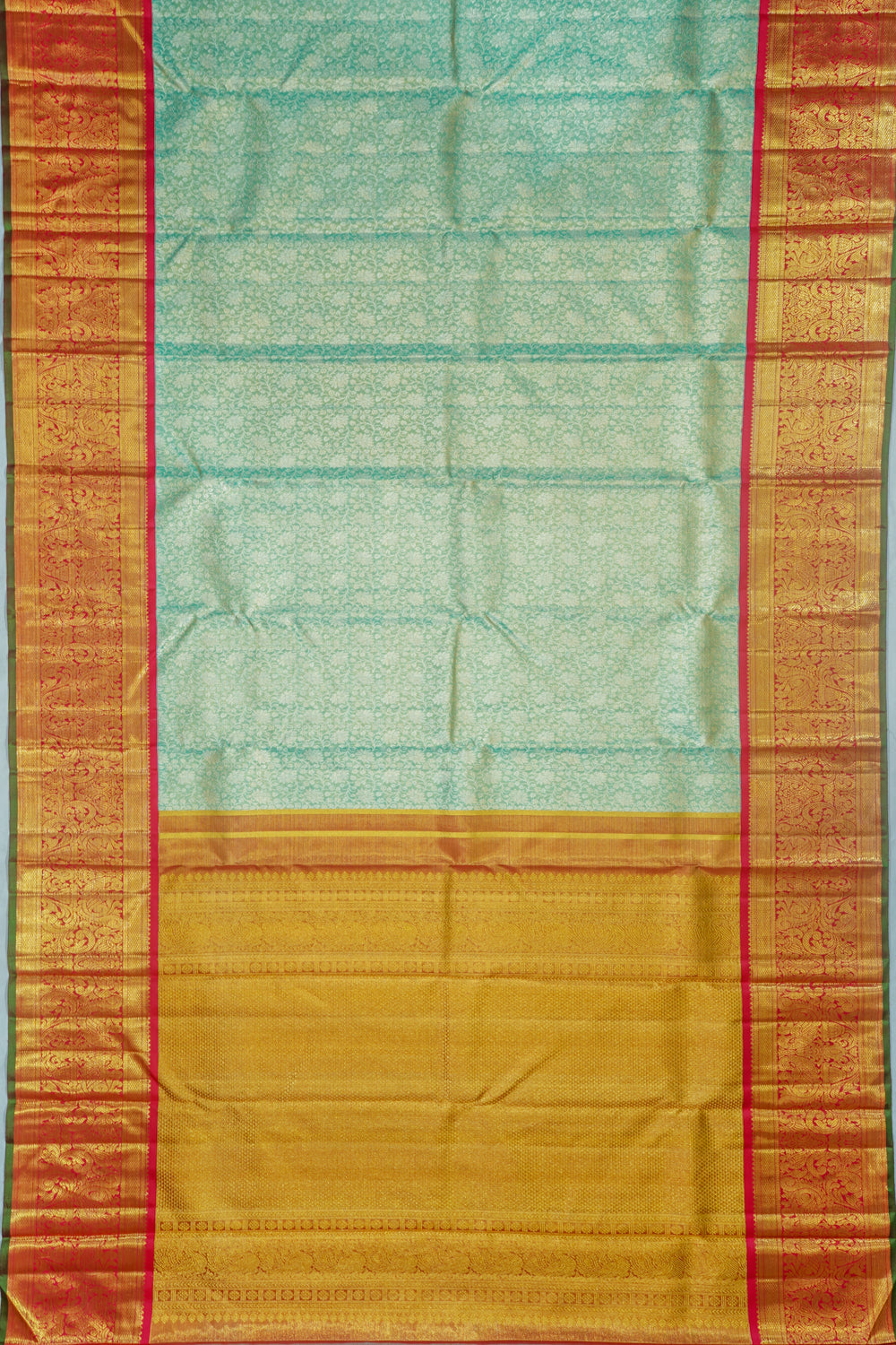 Kanchipuram Silk Tissue Brocade Sea Green Saree