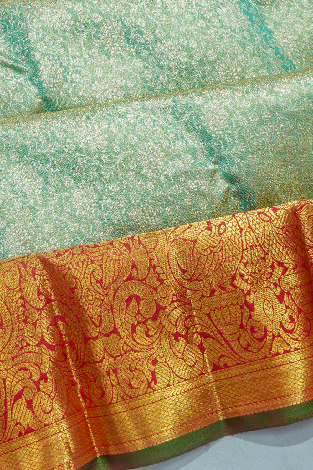 Kanchipuram Silk Tissue Brocade Sea Green Saree