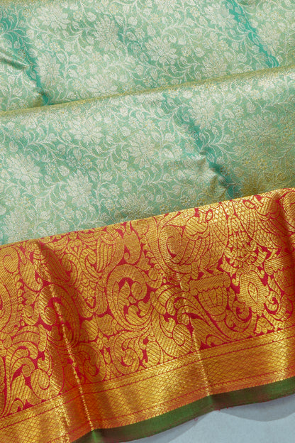 Kanchipuram Silk Tissue Brocade Sea Green Saree