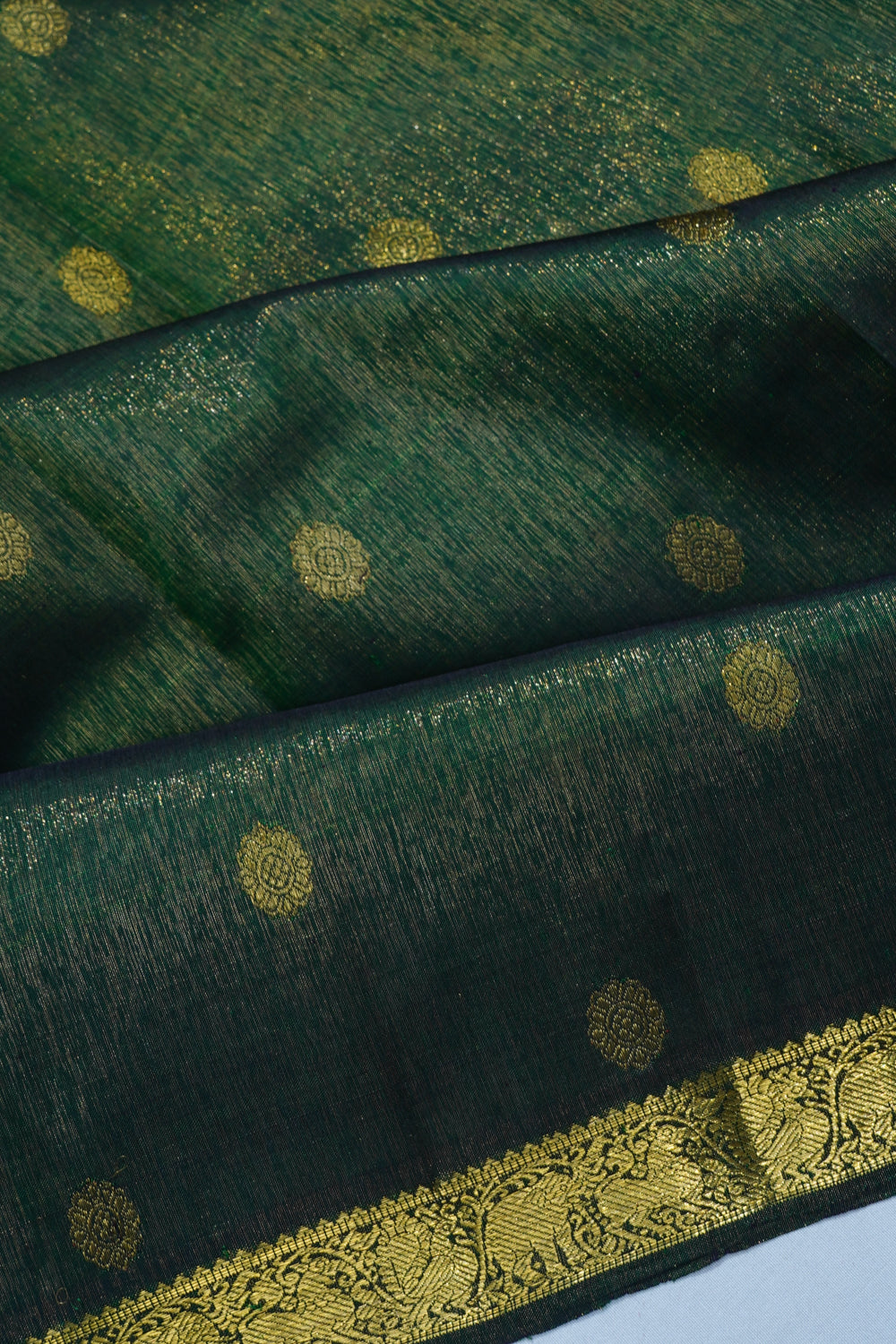 Kanchipuram Silk Tissue Butta Bottle Green Saree