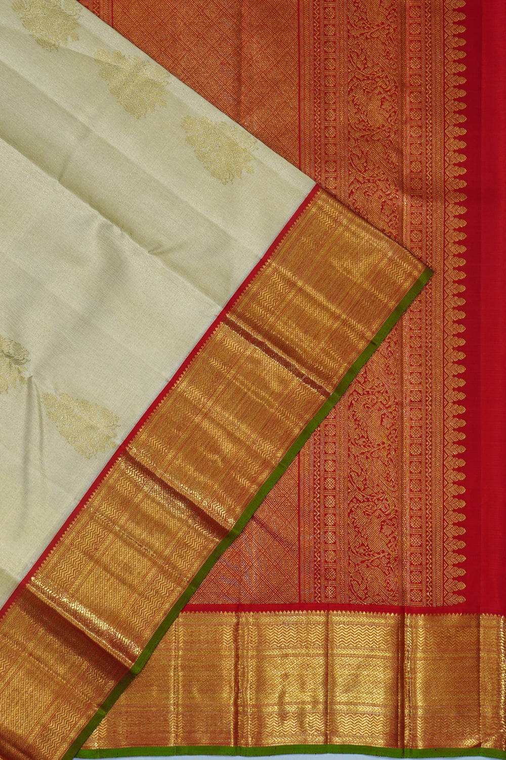 Classic Kanchipuram Silk Tissue Butta Cream Saree