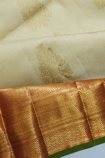 Classic Kanchipuram Silk Tissue Butta Cream Saree