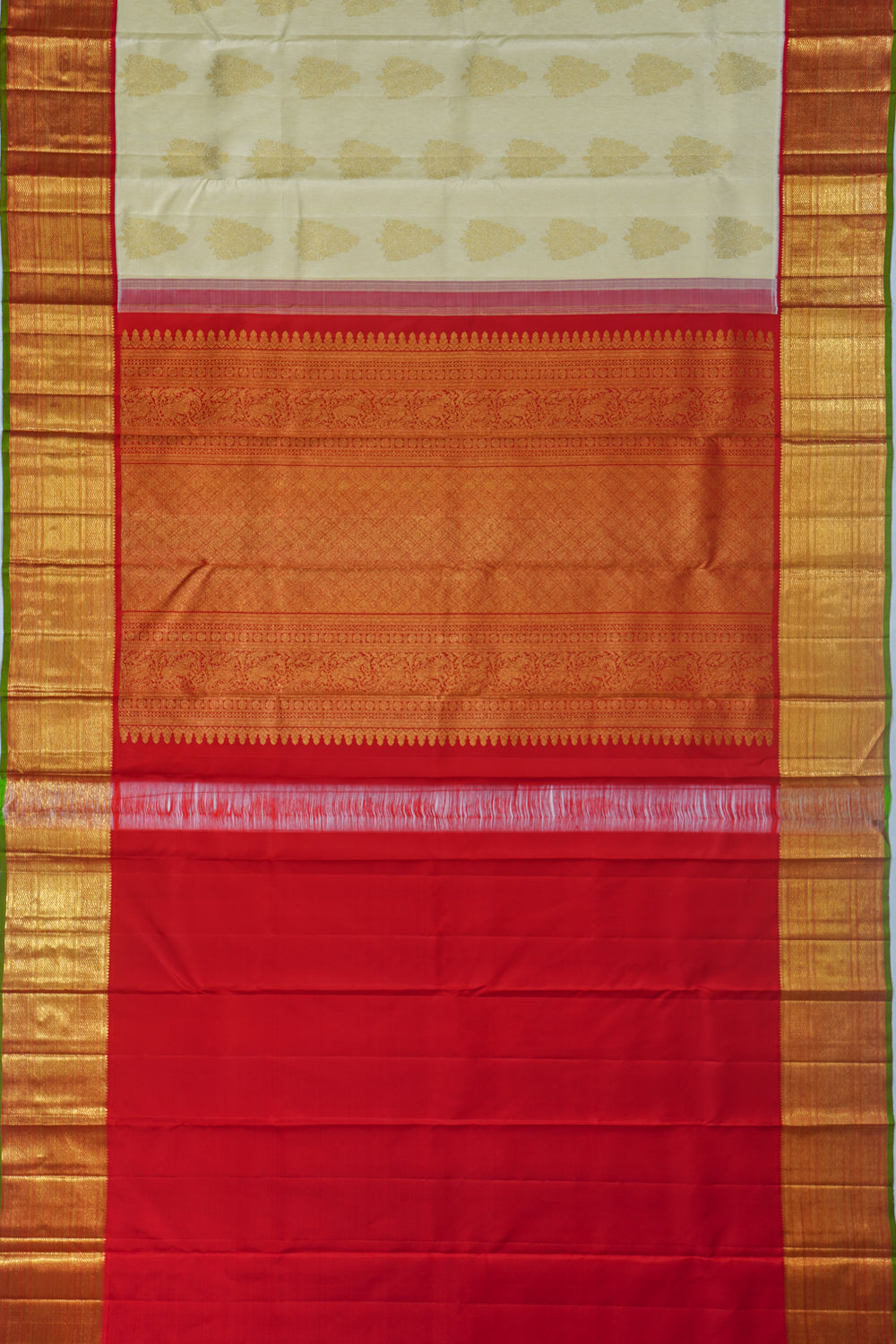 Classic Kanchipuram Silk Tissue Butta Cream Saree