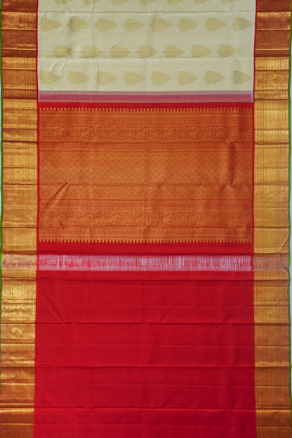 Classic Kanchipuram Silk Tissue Butta Cream Saree