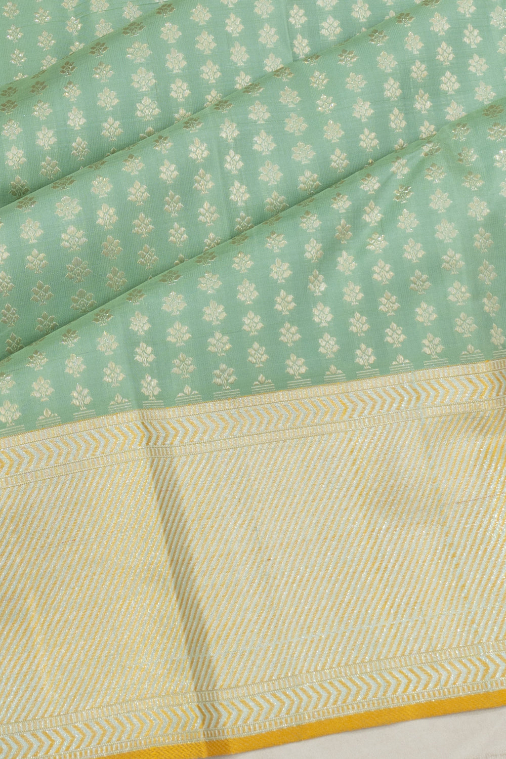 Classic Thread Kanchipuram Silk Brocade Pastel Green Saree