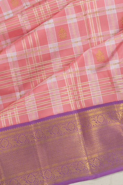 Classic Kanchipuram Silk Checks And Butta Pink Saree