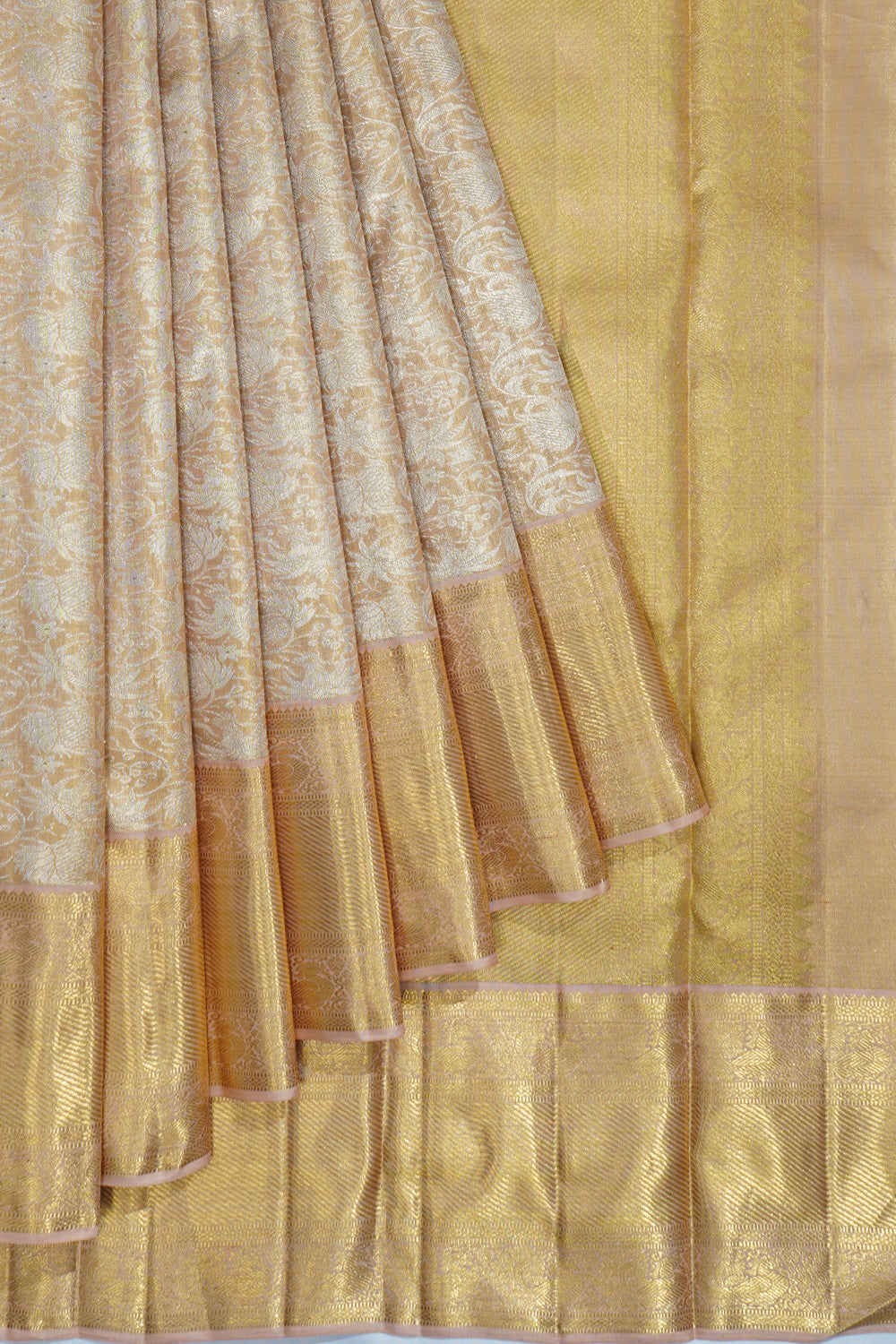 Kanchipuram Silk Tissue Brocade Peach Saree