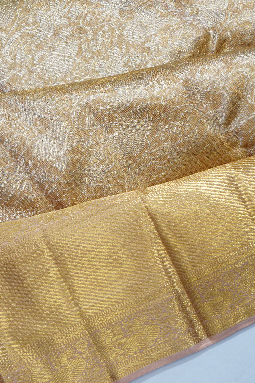 Kanchipuram Silk Tissue Brocade Peach Saree