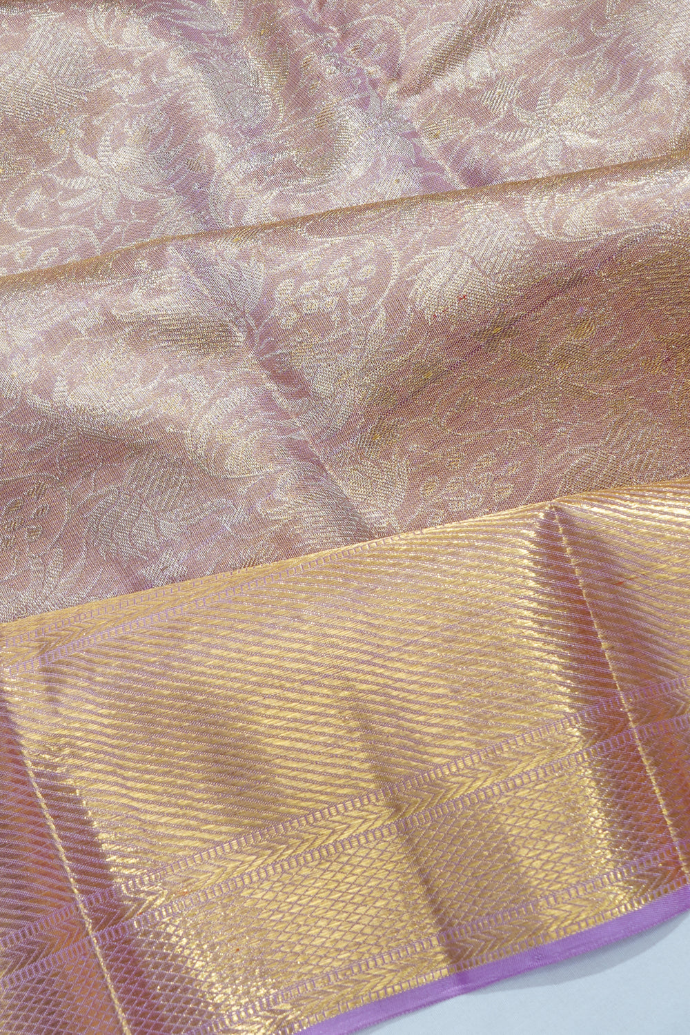 Kanchipuram Silk Tissue Jaal Lavender Saree