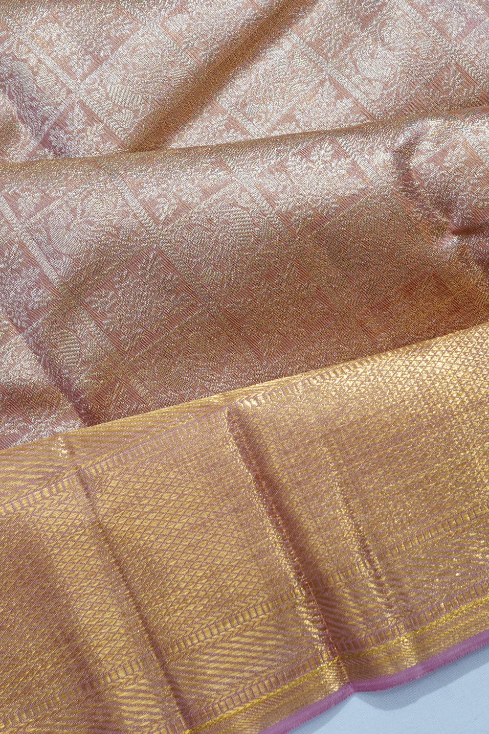 Kanchipuram Silk Tissue Brocade Baby Pink Saree