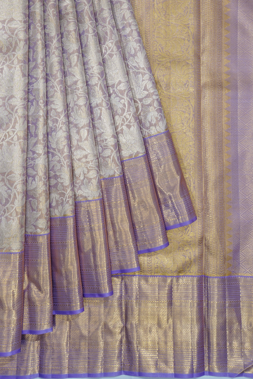 Kanchipuram Silk Tissue Brocade Lavender Saree