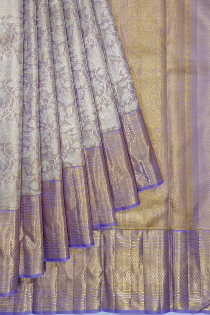 Kanchipuram Silk Tissue Brocade Lavender Saree