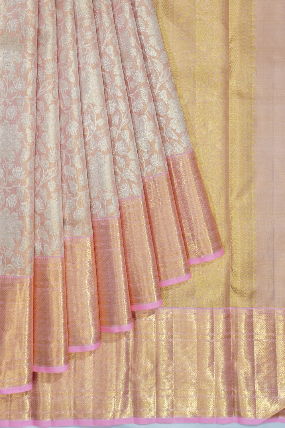 Kanchipuram Silk Tissue Brocade Pink Saree