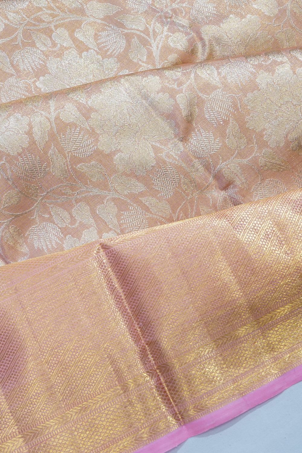 Kanchipuram Silk Tissue Brocade Pink Saree