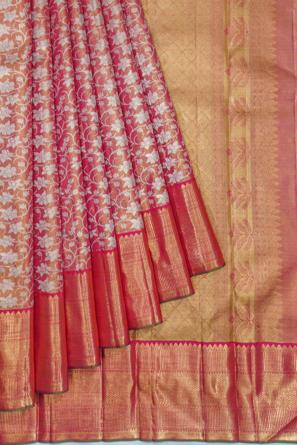 Kanchipuram Silk Tissue Brocade Pink Saree