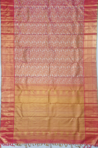 Kanchipuram Silk Tissue Brocade Pink Saree
