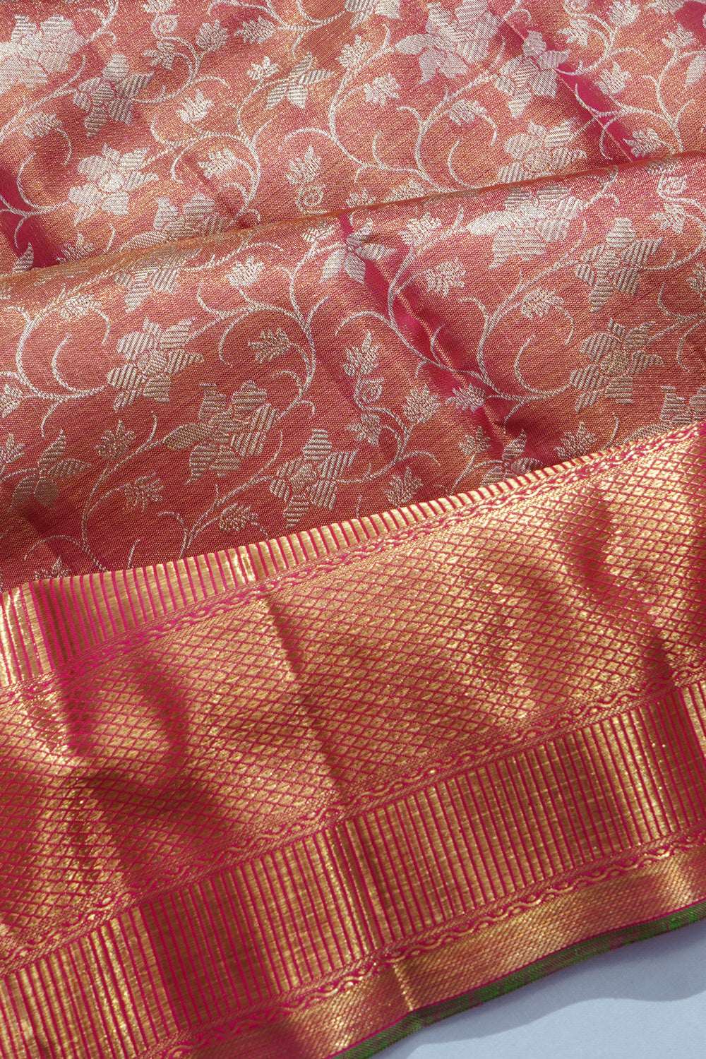 Kanchipuram Silk Tissue Brocade Pink Saree