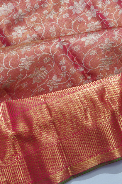 Kanchipuram Silk Tissue Brocade Pink Saree