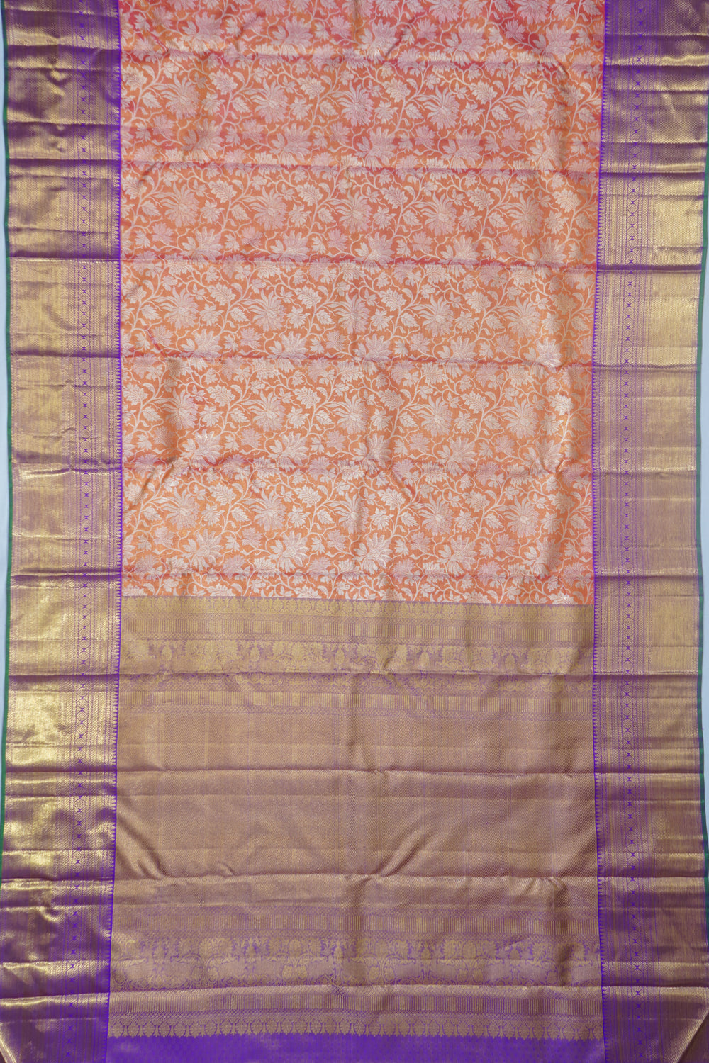 Kanchipuram Silk Tissue Jaal Orange Saree