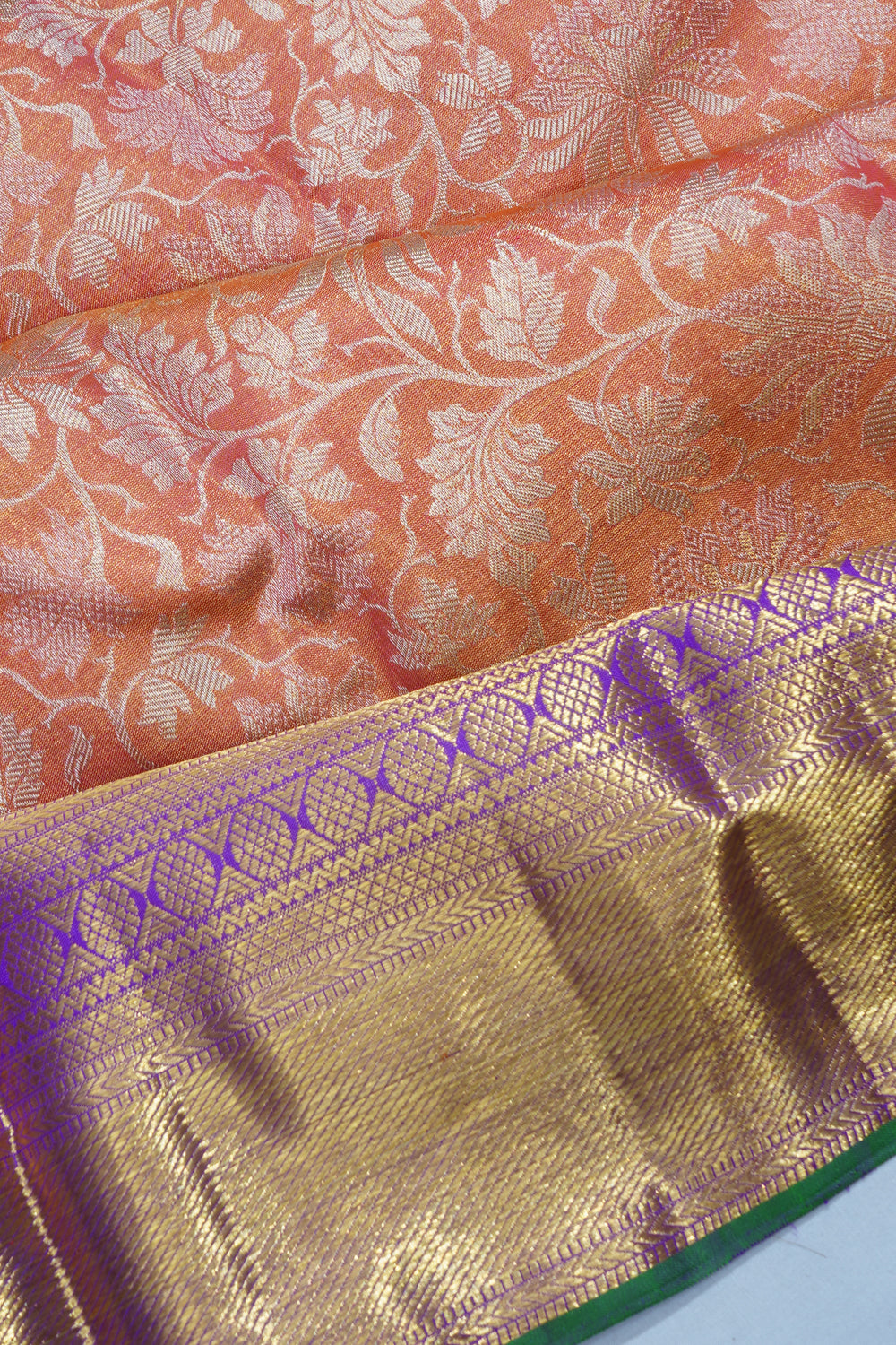 Kanchipuram Silk Tissue Jaal Orange Saree