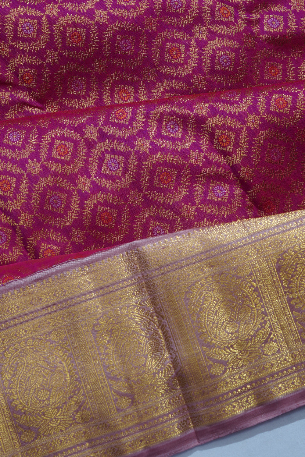 Kanchipuram Silk Brocade Rani Pink Saree