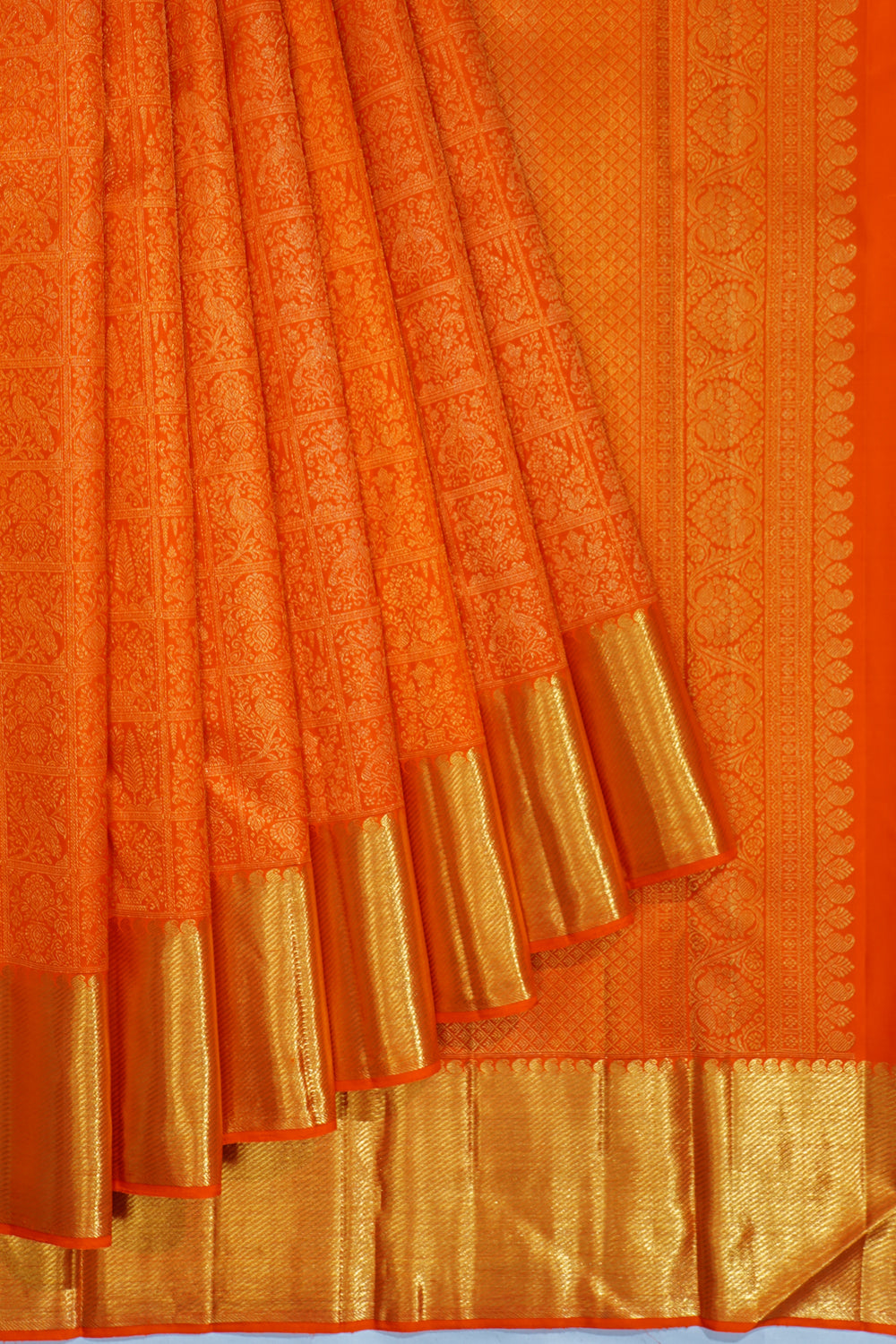 Kanchipuram Silk Brocade Orange Saree