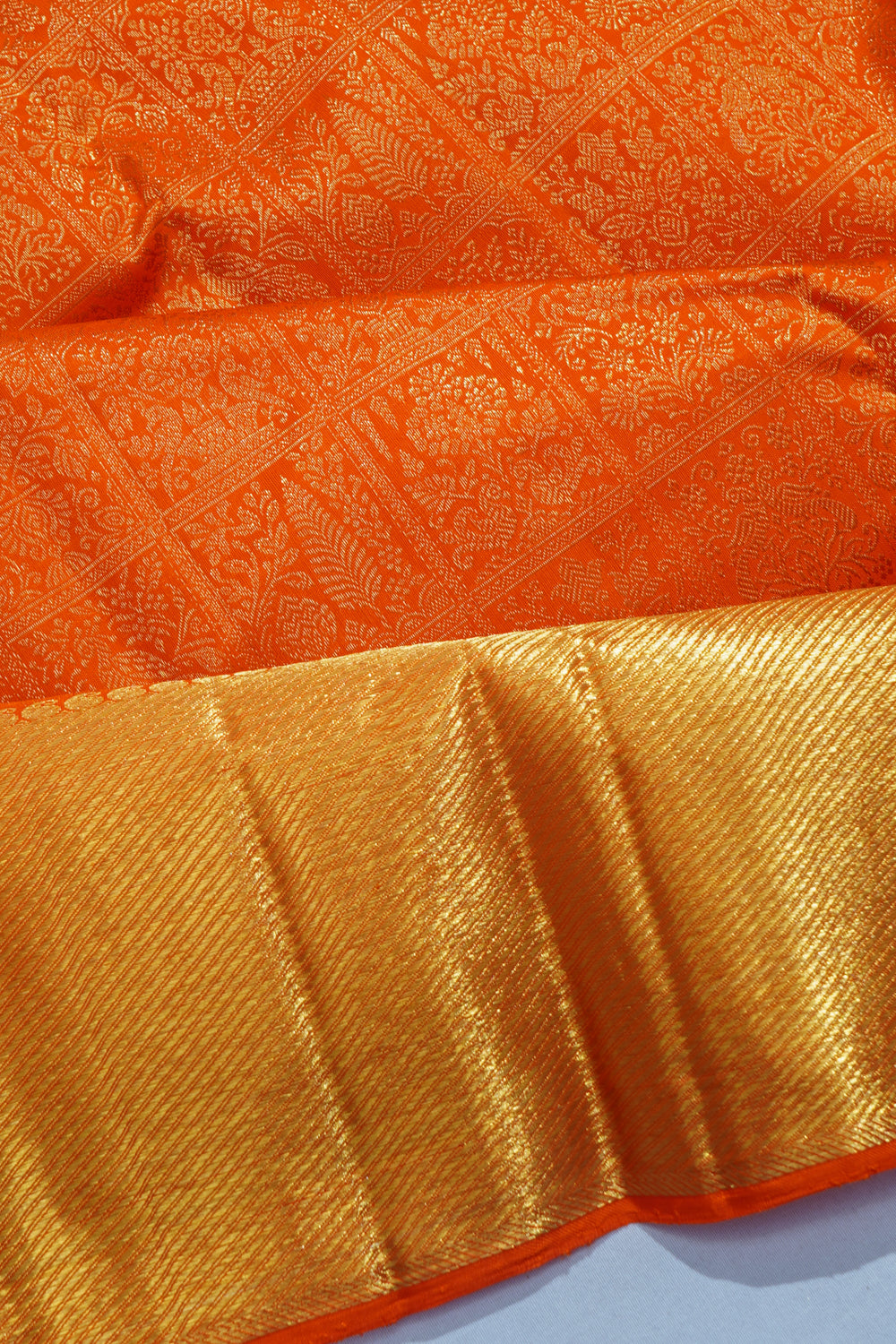 Kanchipuram Silk Brocade Orange Saree