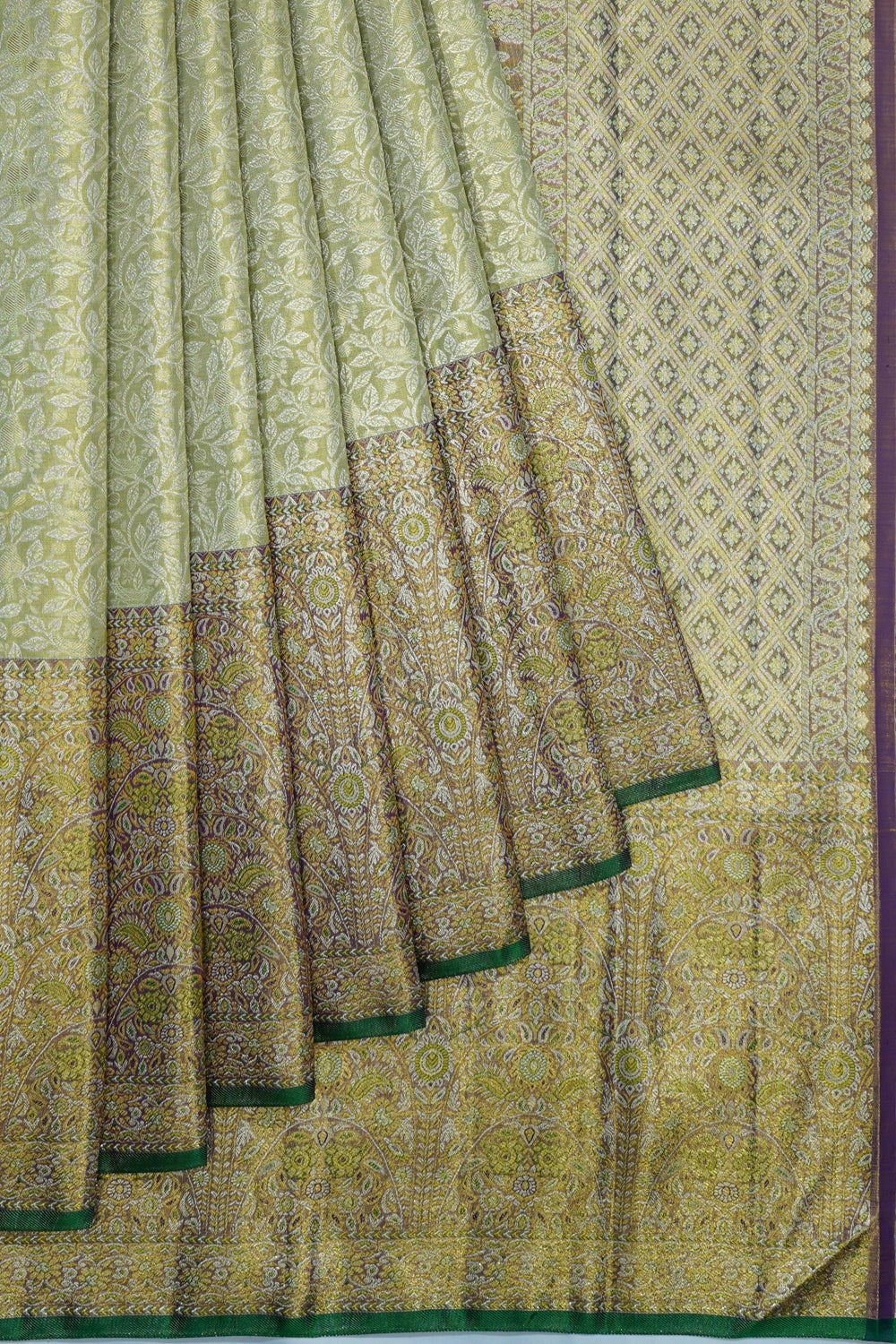 Kanchipuram Silk Tissue Brocade Pista Green Saree