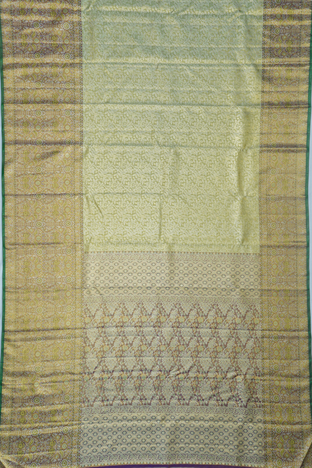 Kanchipuram Silk Tissue Brocade Pista Green Saree