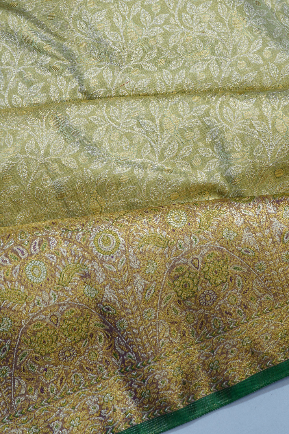 Kanchipuram Silk Tissue Brocade Pista Green Saree