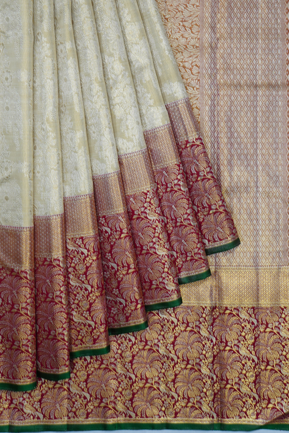 Kanchipuram Silk Tissue Brocade Gold Saree