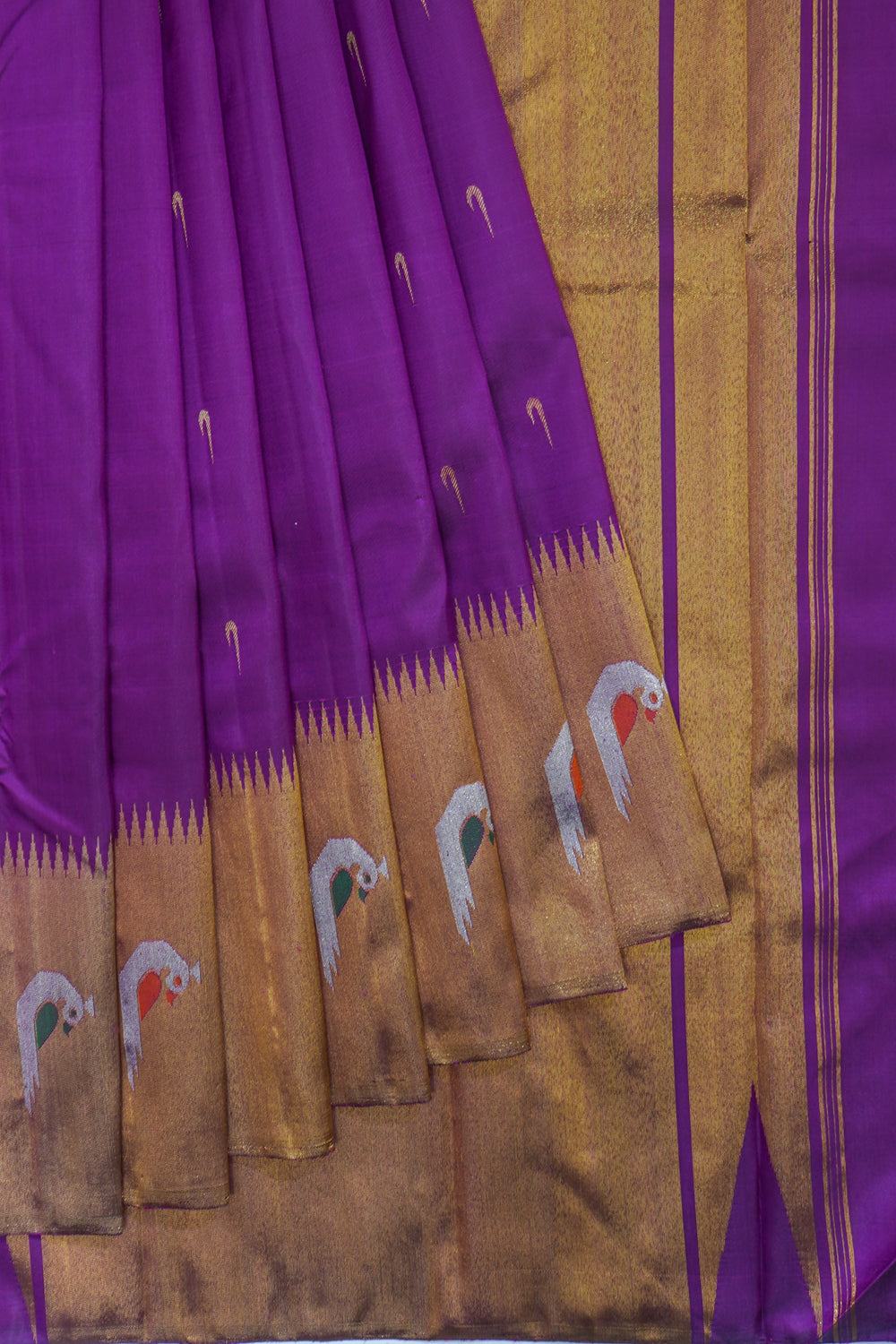 Kanchipuram Silk Butta Purple Saree With Paithani Inspired Border