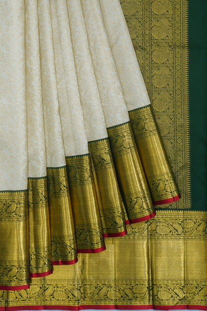 Kanchipuram Silk Brocade White Saree