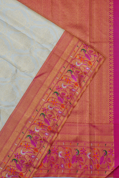 Kanchipuram Silk Brocade Off White Saree