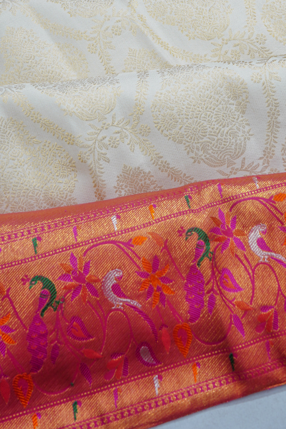 Kanchipuram Silk Brocade Off White Saree