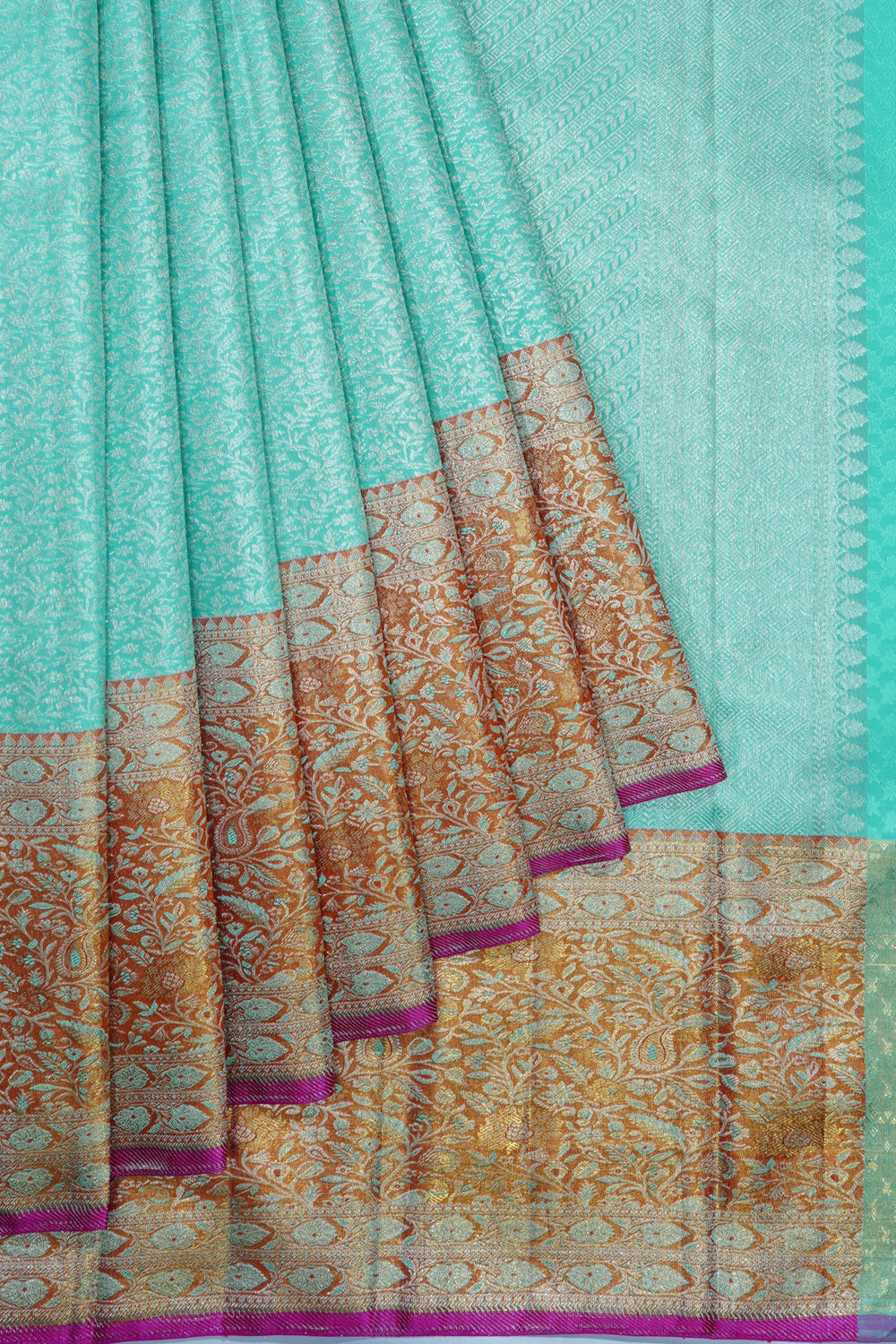 Kanchipuram Silk Brocade Sea Blue Saree