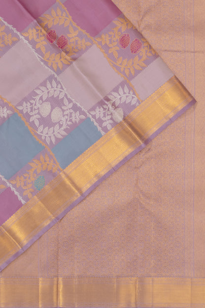 Kanchipuram Silk Checks Brocade Lavender Saree